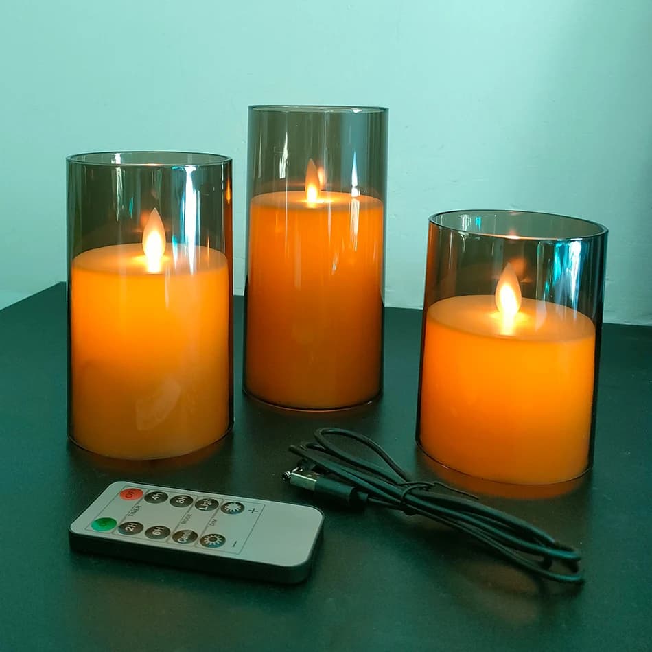 Bougie LED rechargeable par USB, 3 pièces/ensemble, mèche mobile télécommandée, bougies de Noël, lum
