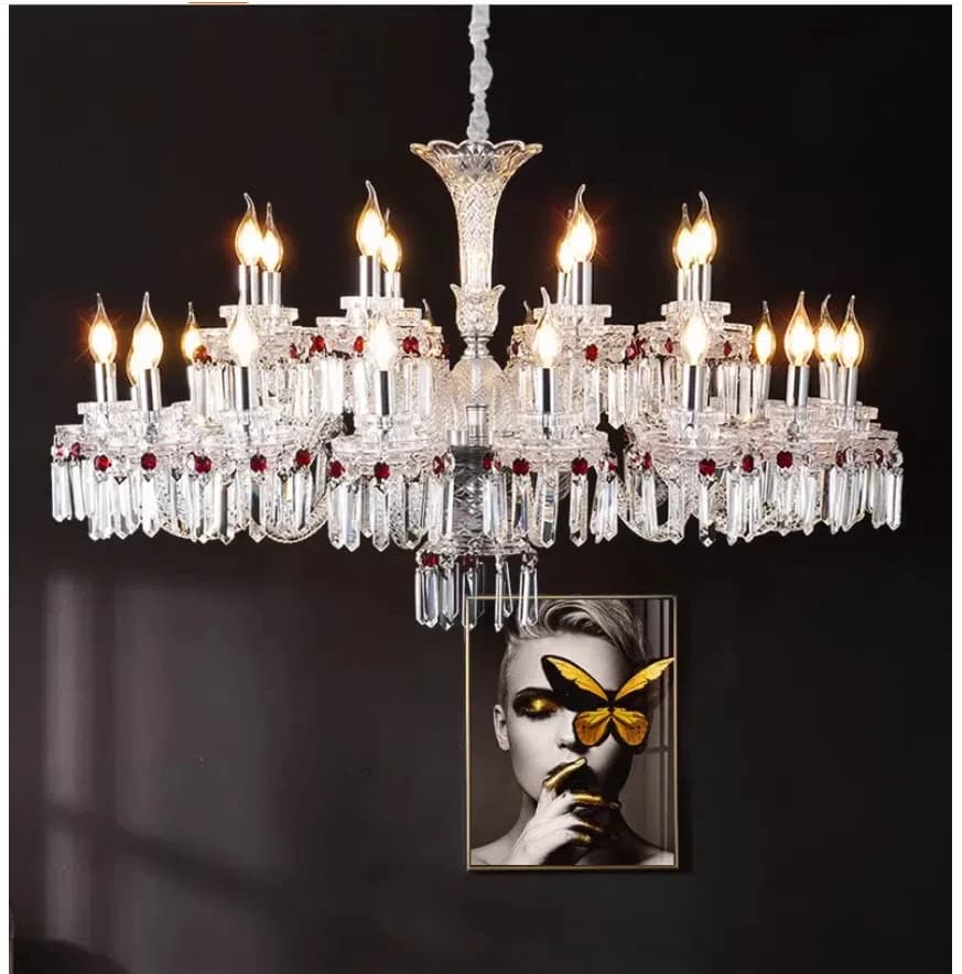 Lustre en Cristal clair moderne rouge/noir/bleu déco K9 grand 6/8/10/15/18 bras salon Lustres De Cri