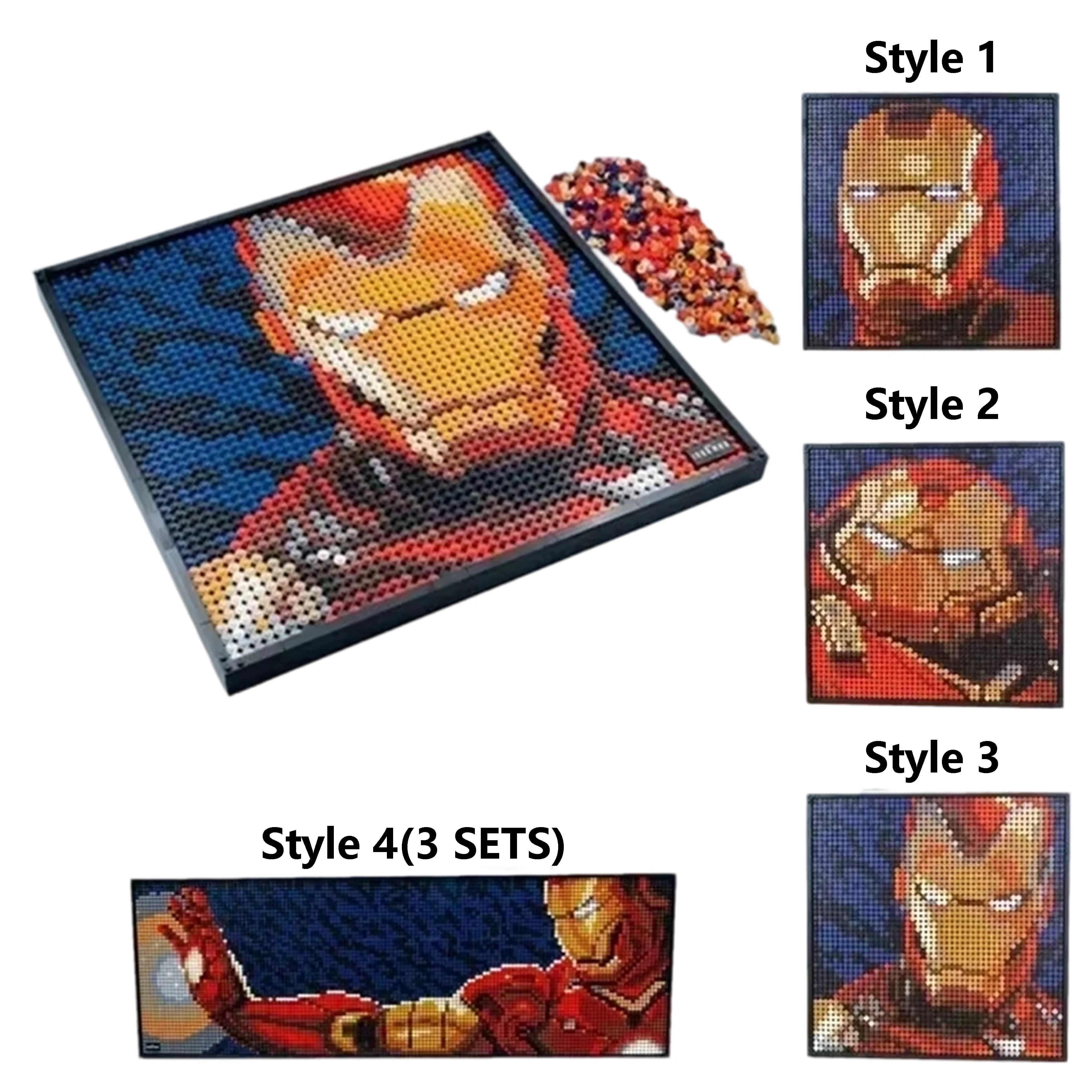 Décoration murale en mosaïque artistique, Style Pixel, casque de héros, Portrait, bloc de constructi