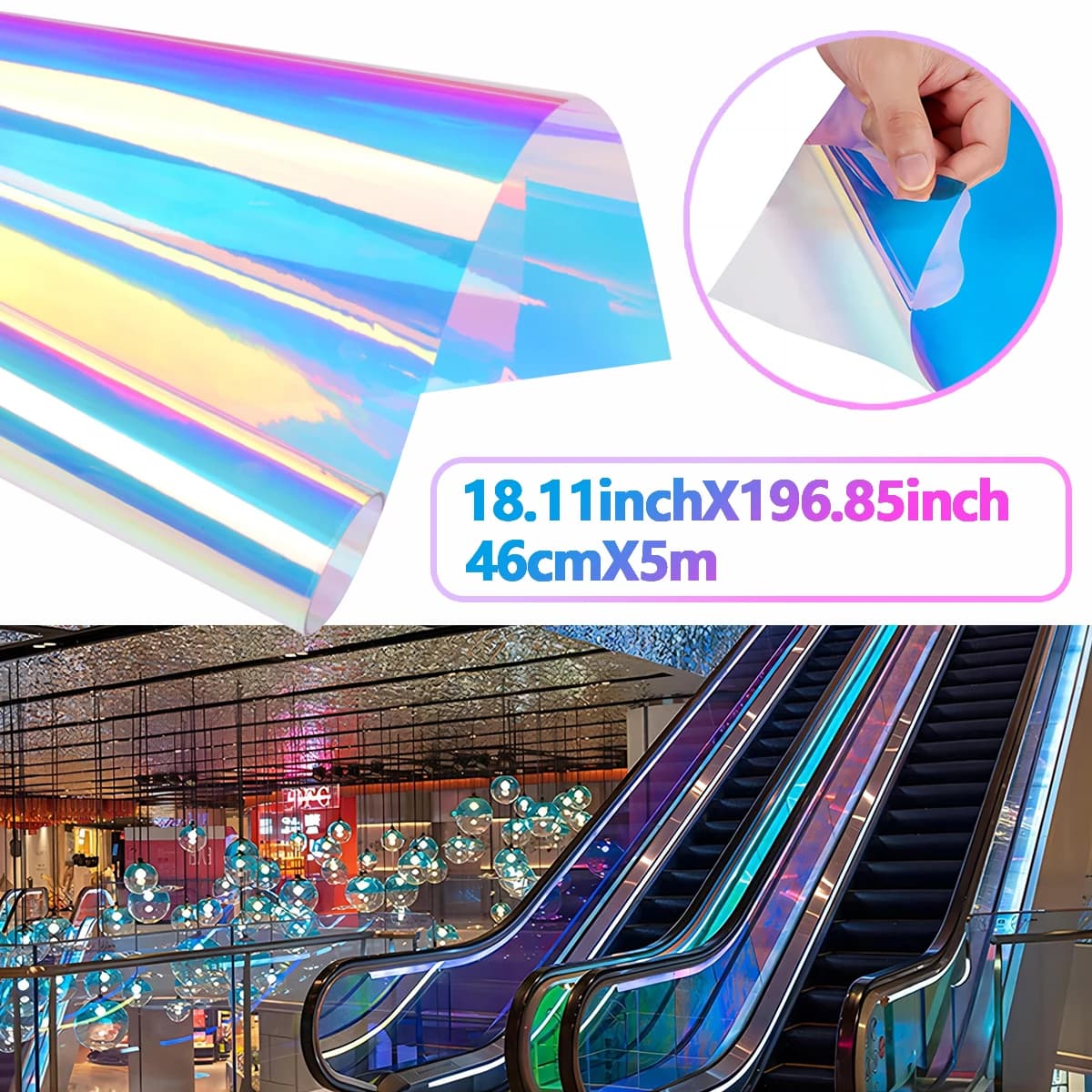 Film de fenêtre transparent holographique, Film de fenêtre décoratif coloré dichroïque pour centre c