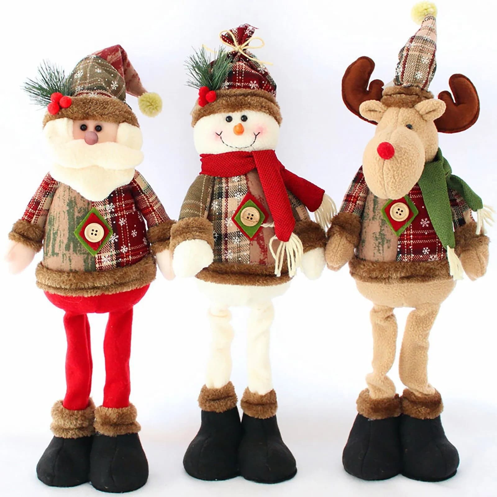 3 pièces poupées de noël décoratives renne bonhomme de neige père noël poupée debout nouvel an ornem