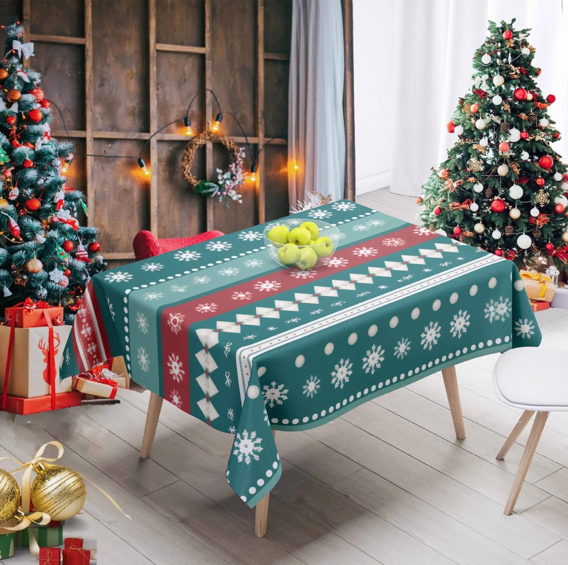 Nappe de Table de noël rouge, tissu décoratif festif pour salon, atmosphère de noël, nappe de Table