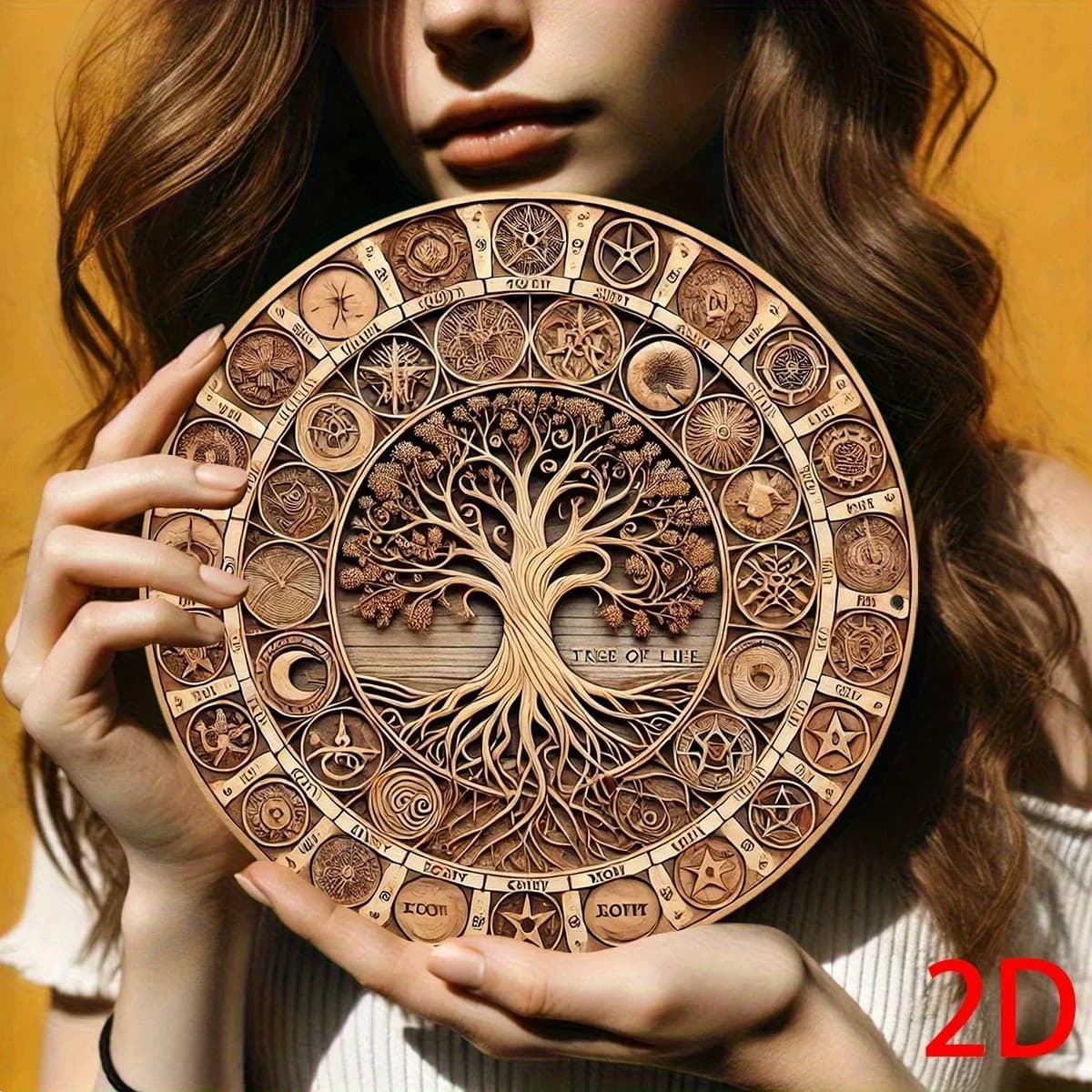 Décoration murale en bois 2D plate, 1 pièce, arbre de vie, tenture murale circulaire en bois régénér