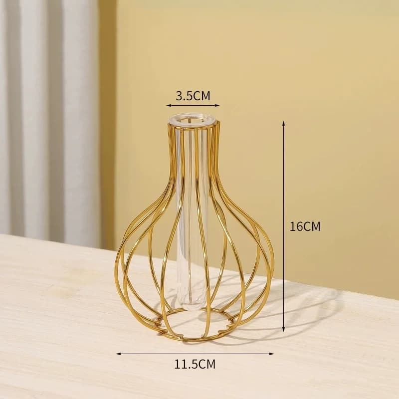 1 ensemble de vases dorés en métal pour fleurs, conteneur hydroponique, vase en tube à essai, décora