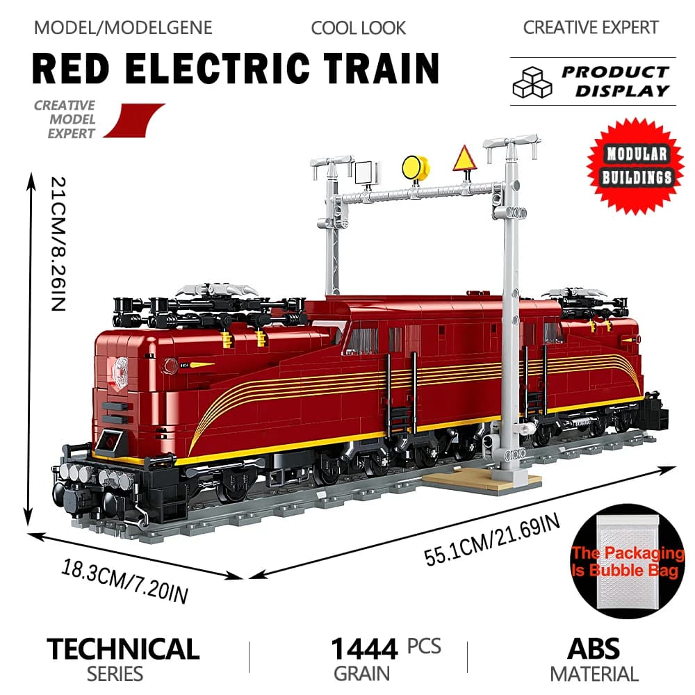 Blocs de construction de train électrique rétro rouge avec modèle de locomotive vintage, aménagement