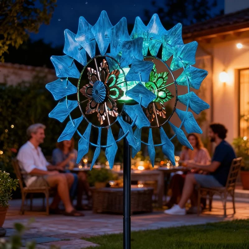 Moulin à vent décoratif en fer forgé pour jardin, éclairage de couleur dégradé à énergie solaire, ro