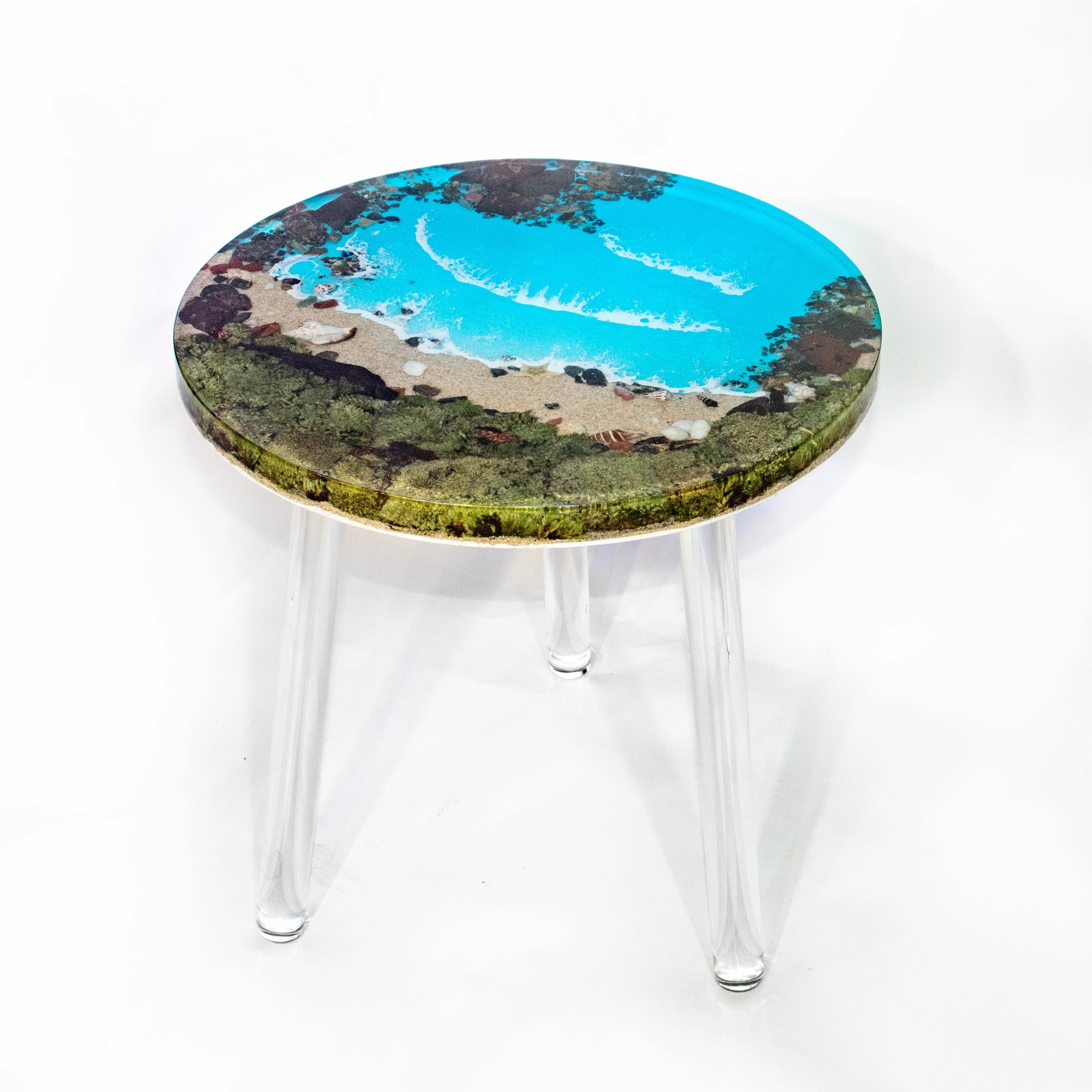 Table basse ronde en résine, artisanat de décoration pour la maison, plage océanique