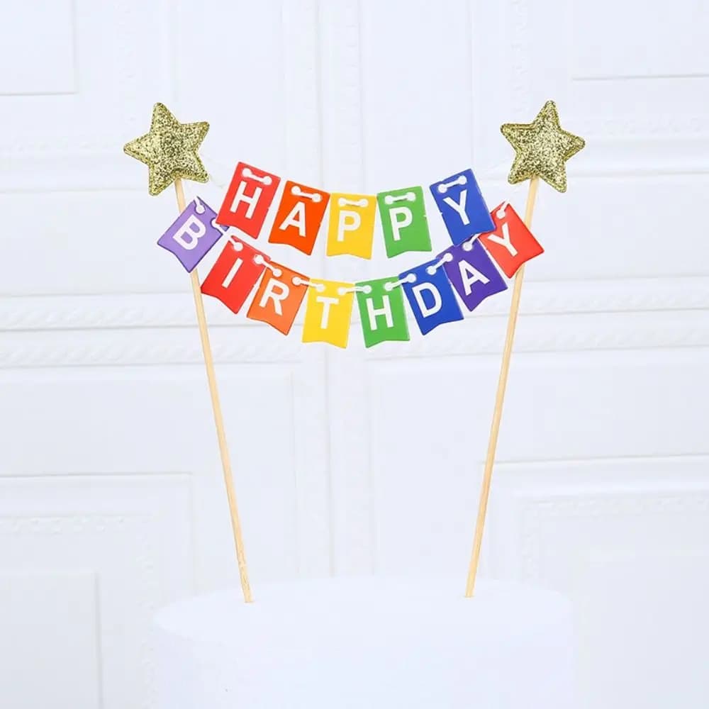 Décoration de gâteau en papier faite à la main, motif fleur colorée, bannière DIY pour gâteau, décor