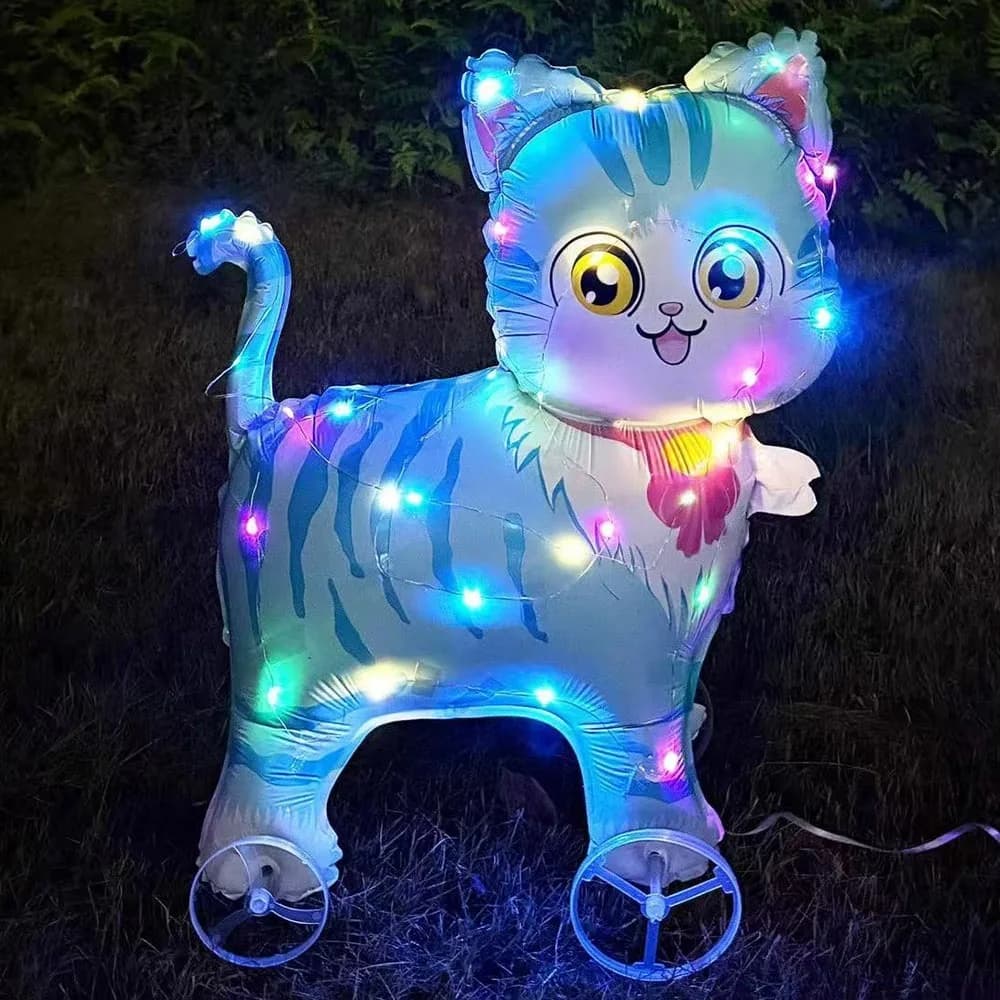 Ballon marcheur 3D en forme de carré avec roues, motif animal de dessin animé lumineux, petite taill