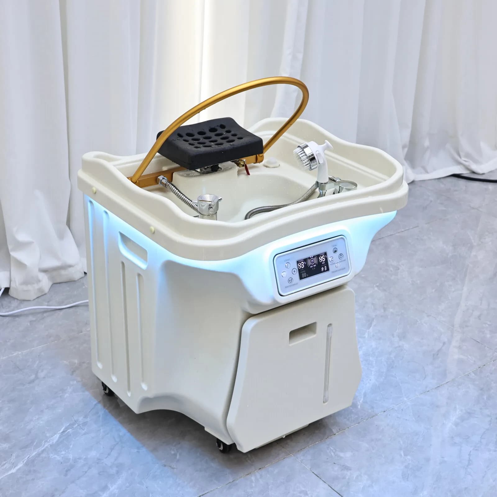 Bassin de soin du cuir chevelu, mobile, sans tuyauterie, 60L, chauffage électrique, adapté aux soins