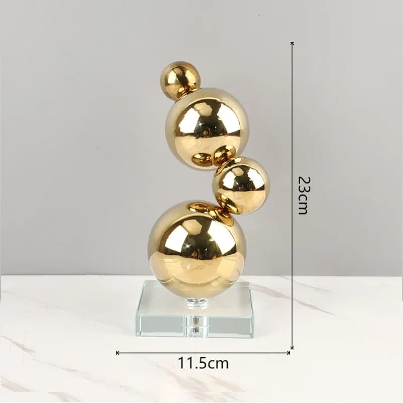 Figurines de décoration en métal, sphères en métal, pièces d'art empilées, boule dorée, Sculpture gé