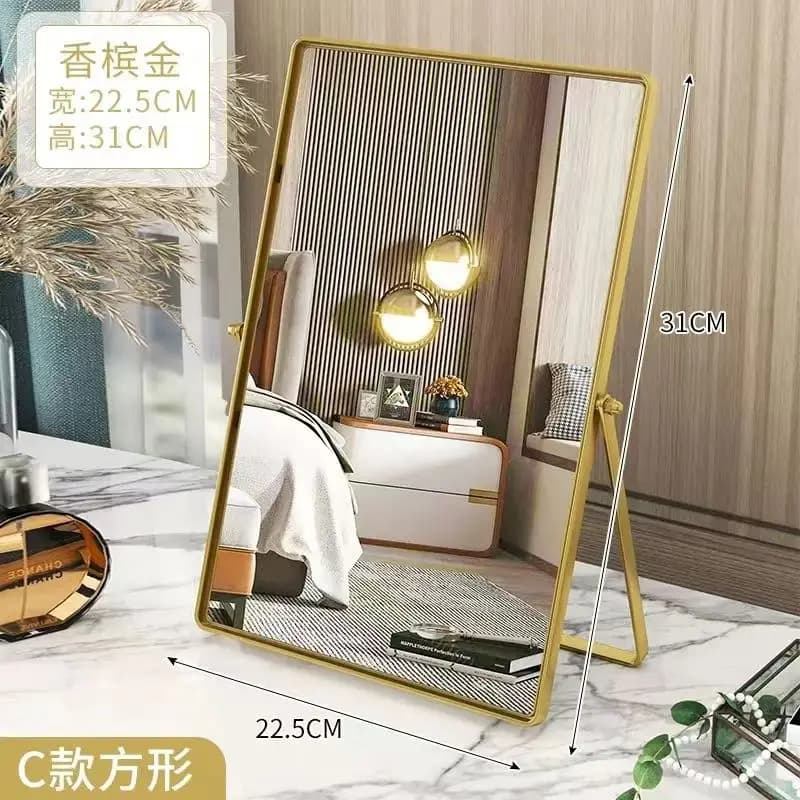 Miroir de maquillage rotatif en métal, ovale, rond, sur pied, pour salle de bain, bureau, luxe, coif