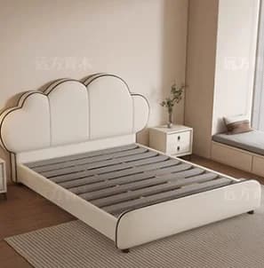 Lit double en cuir pleine fleur pour adolescentes, cadre de lit double, tête de lit, mobilier de cha