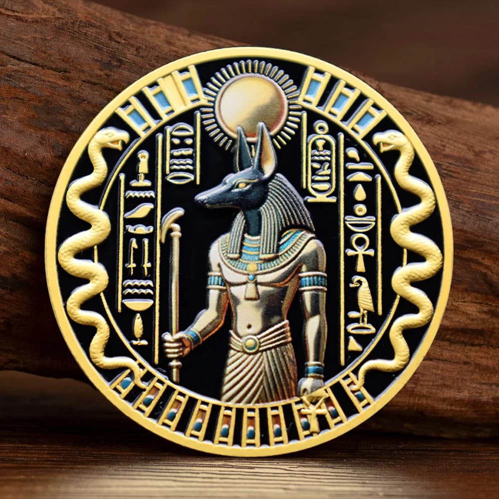 Pièce commémorative Anubis de l'Égypte ancienne, pièce de collection plaquée or avec hiéroglyphes, c