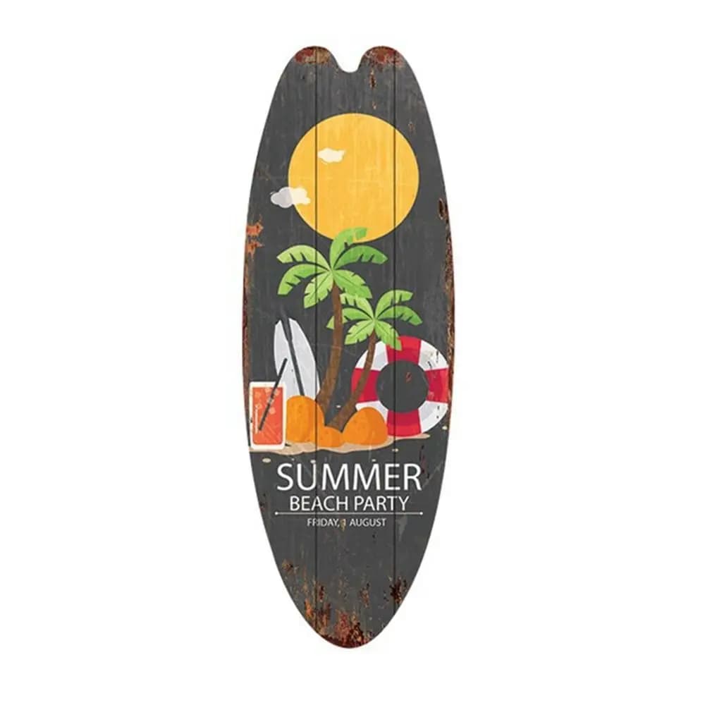 Planche de surf en bois rétro à motifs imprimés, décoration murale marine élégante et lumineuse, thè