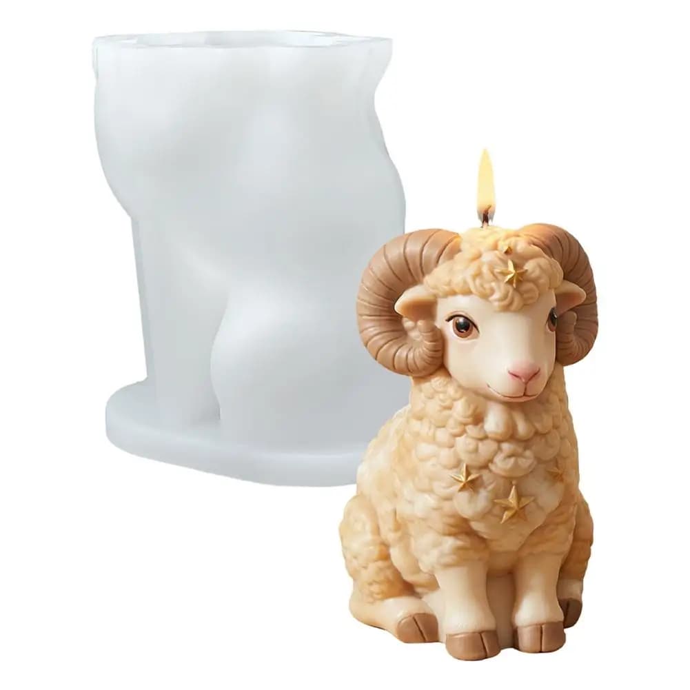 Moule à bougie en silicone 3D en forme de petit agneau - Moule à savon en forme de mouton mignon pou