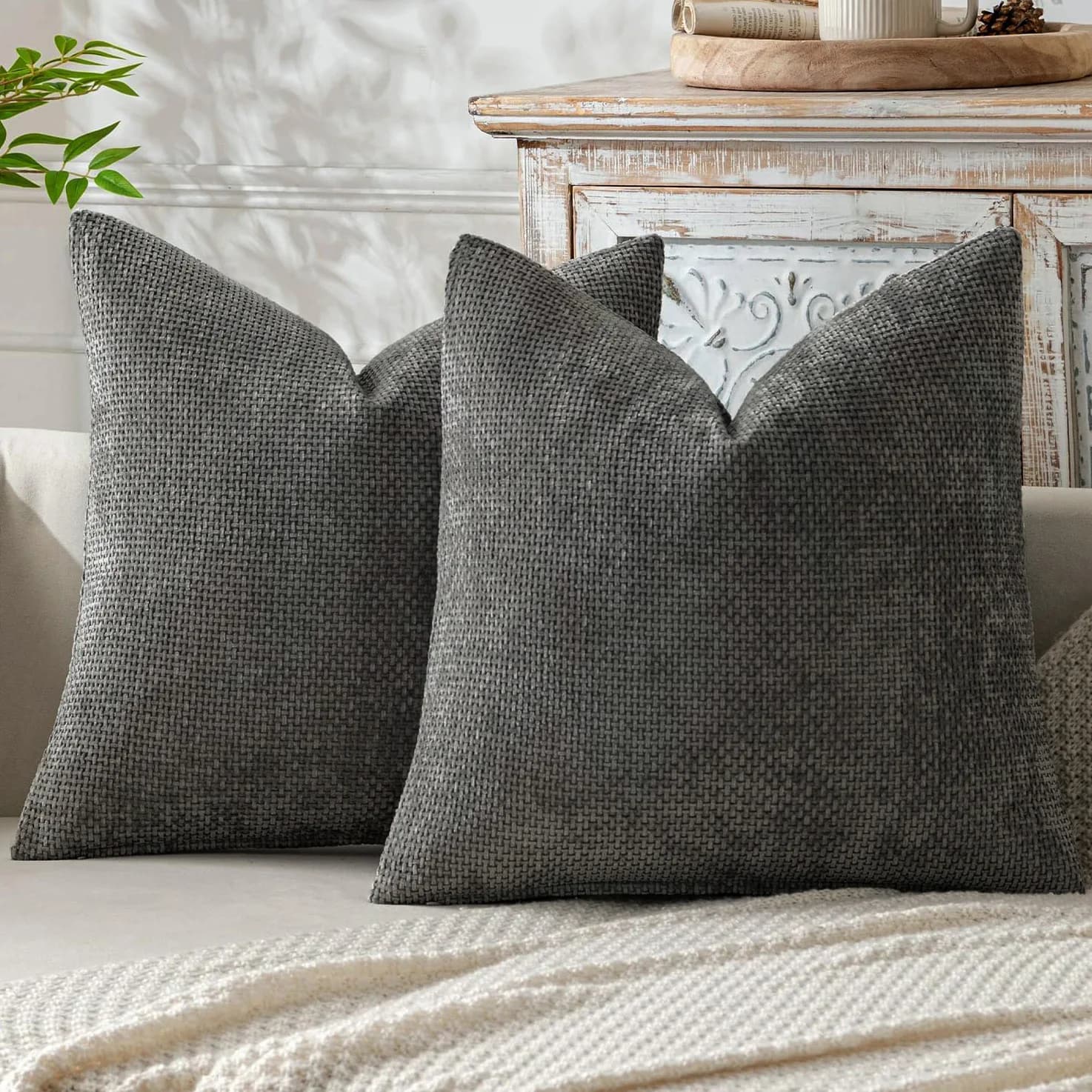 Housse de coussin en chenille bleue, taie d'oreiller décorative 45 x 45 CM, moderne pour canapé et c