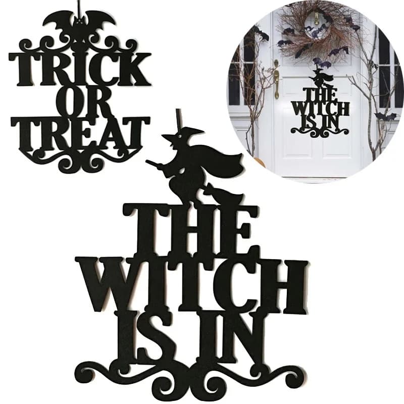 The Witch Is In Halloween Face Sign Door Decoration, Home Party Decoration