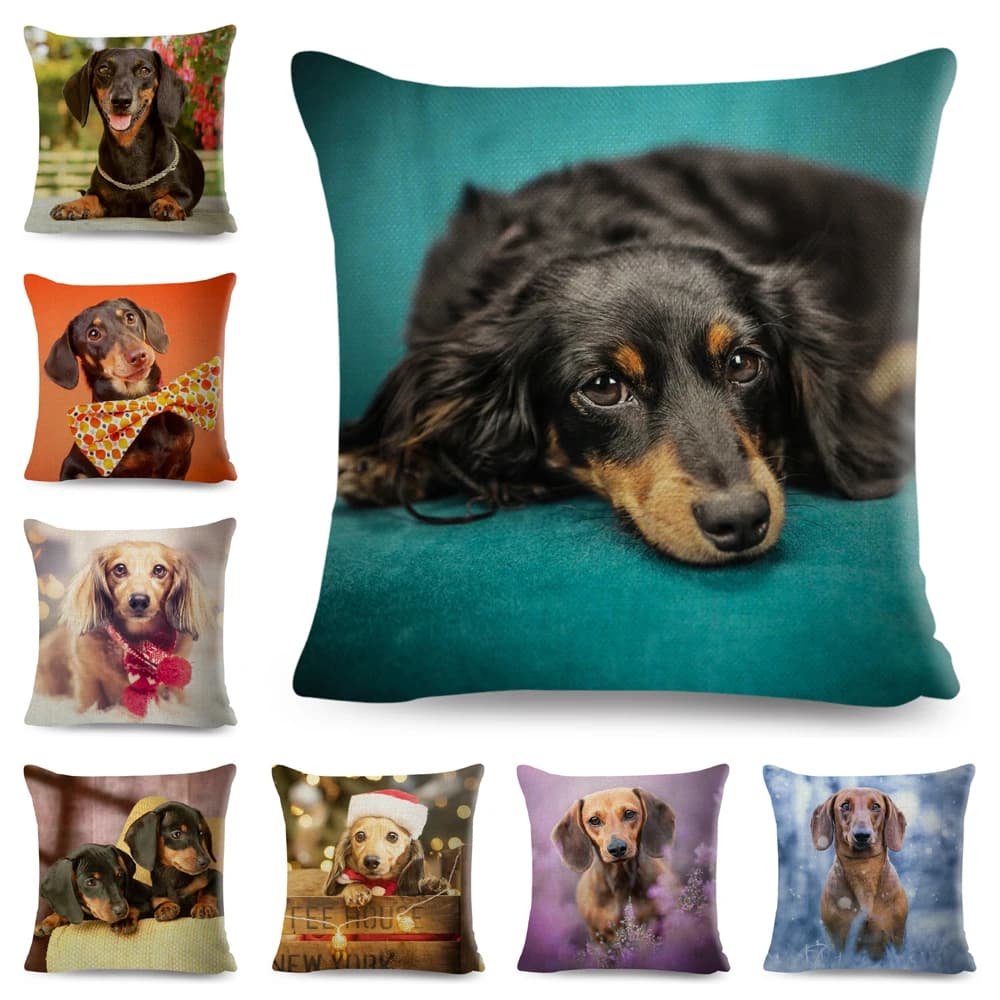 Housse de coussin Mini chien teckel, taie d'oreiller en Polyester, décor d'animaux de compagnie, pour canapé, maison, voiture, chambre d'enfants, 45x45cm
