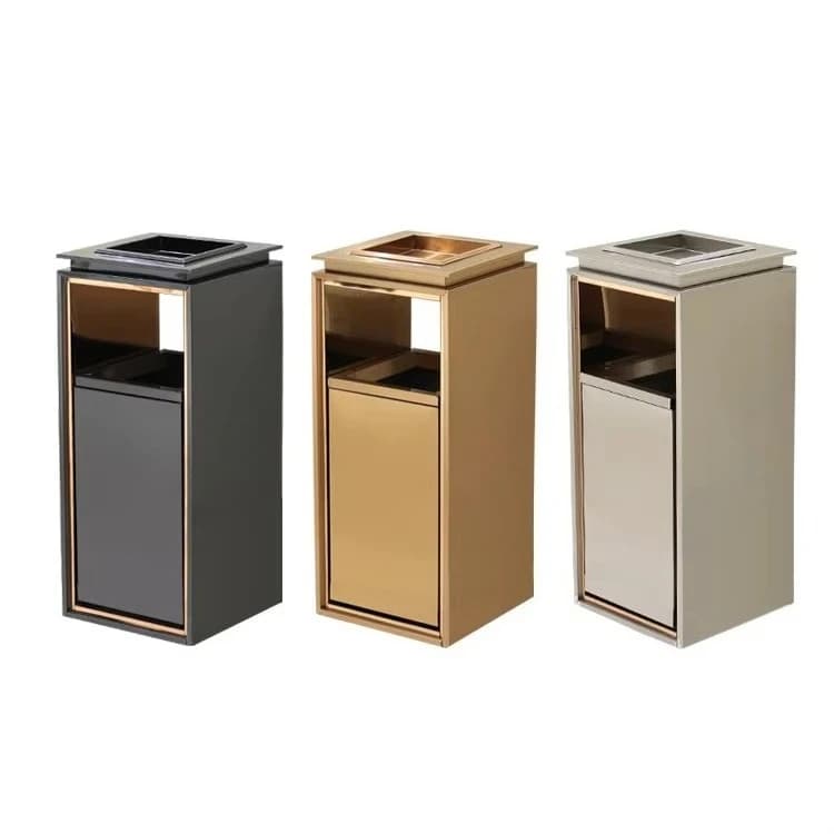 Poubelle d'intérieur dorée, poubelle en acier inoxydable, poubelle de recyclage domestique à trois compartiments de 30 litres