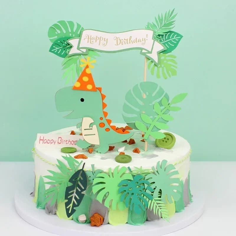 Décoration de gâteau dinosaure Jungle Safari Dino, décor de gâteau à thème feuilles de palmier, décorations de fête d'anniversaire pour enfants, fournitures de réception-cadeau pour bébé