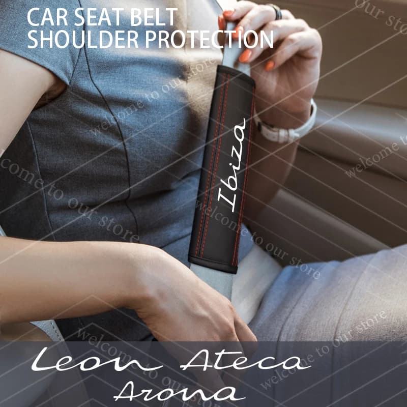 Coussin de ceinture de sécurité en cuir avec Logo Arona Ibiza Leon FR Ateca, accessoires de protection d'épaule
