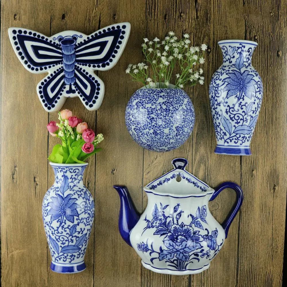 Jingdezhen-Vase en céramique chinois, théière d'oiseau de fleur dessinée à la main, mur de confrontation de bouteille, demi-bouteille, pendentif décoratif