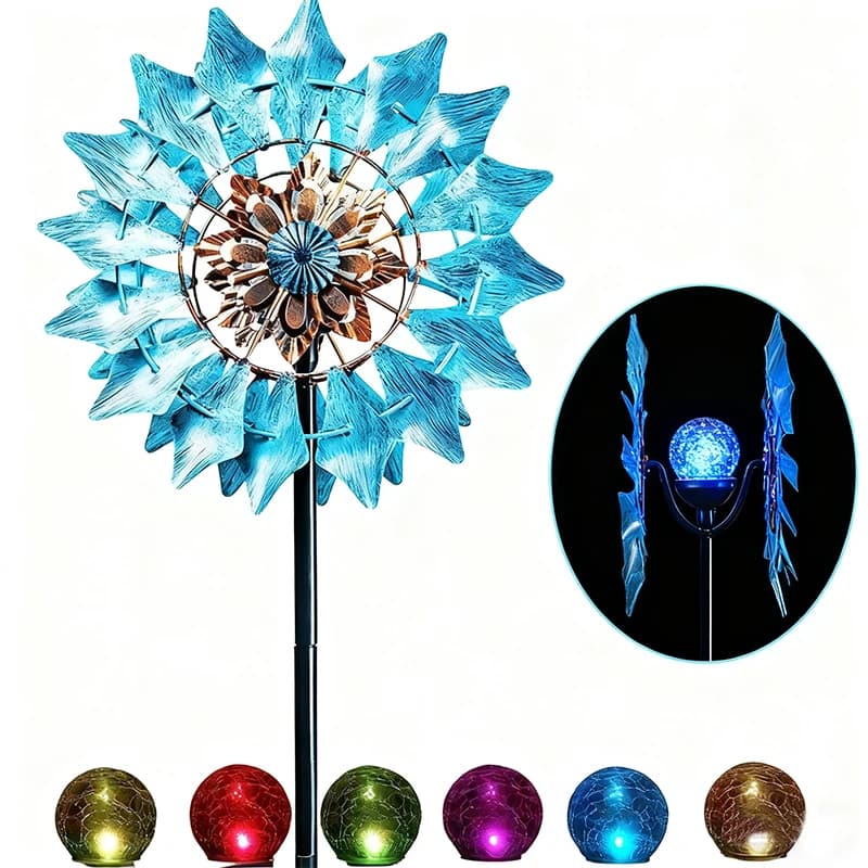 Moulin à vent décoratif en fer forgé pour jardin, éclairage de couleur dégradé à énergie solaire, rotation avec l'énergie éolienne, aucune électricité requise