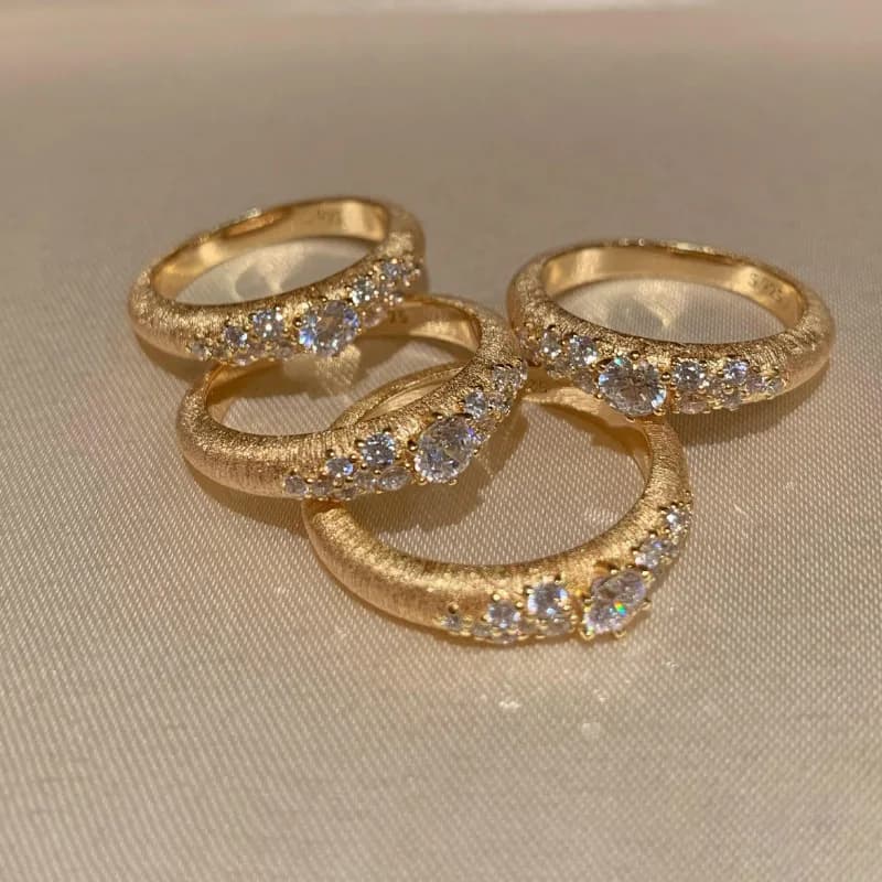 Bagues Vintage en diamant brossé pour femmes, design classique et romantique, léger, luxe, ciel étoilé, superposé, bijoux cadeaux pour banquet