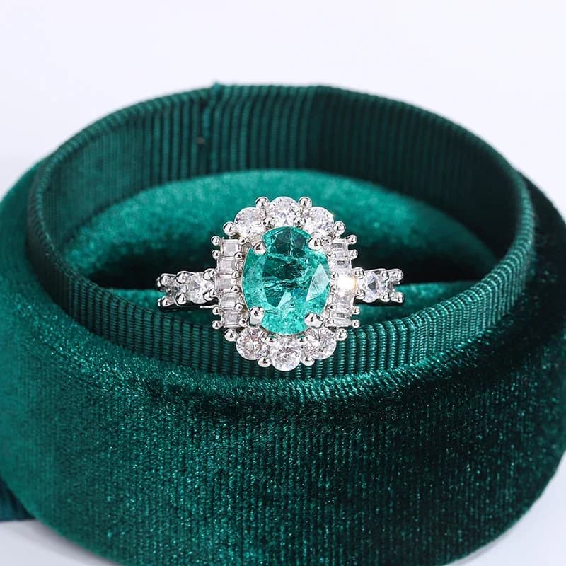 Bague plaquée argent 925 pour femmes, diamant vert Paraiba à haute teneur en carbone, Double cristal, cadeau d'anniversaire, bijoux de fête