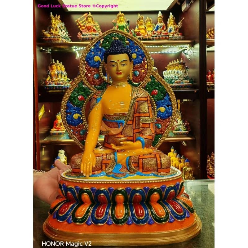 Statue de bouddha peinte TOP Shakyamuni RU LAI le bouddhisme bouddhiste bouddha exquis de haute qualité avec rétro-éclairage électrique 33 cm