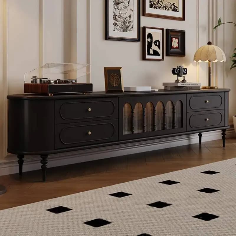 Support tiroirs meuble Tv décoration marron noir salons luxe