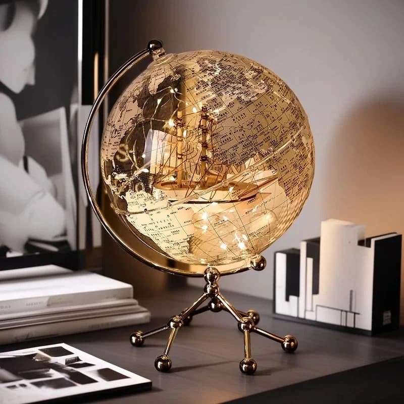 Ornement de Globe moderne de luxe avec Accent de voilier, Sculpture en métal élégante pour salon, meuble TV, armoire à vin, bureau
