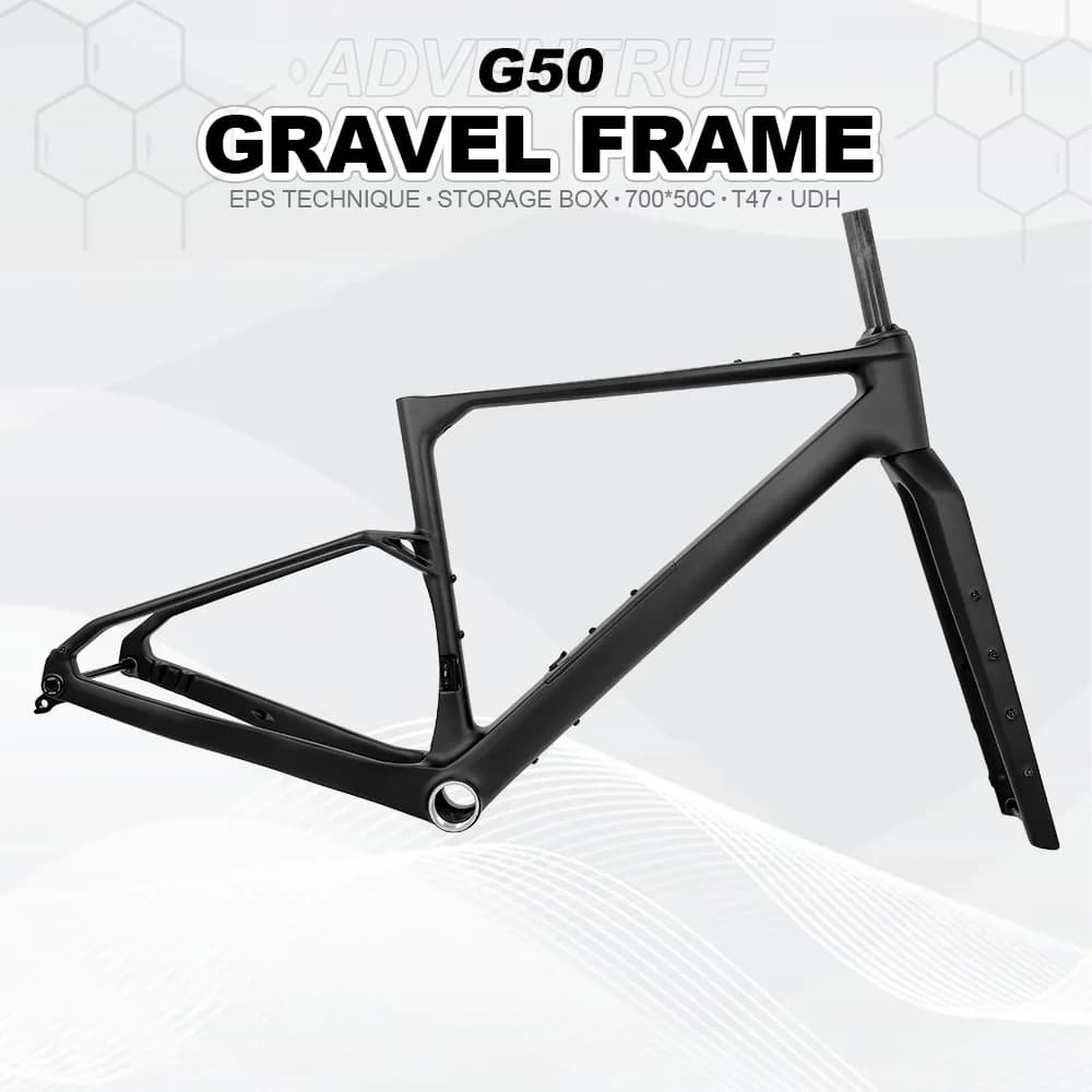 Cadre de vélo en gravier de carbone G50 2026 700C * 50C UDH, câble interne complet, frein à disque, boîte de rangement pour cadre de vélo en gravier