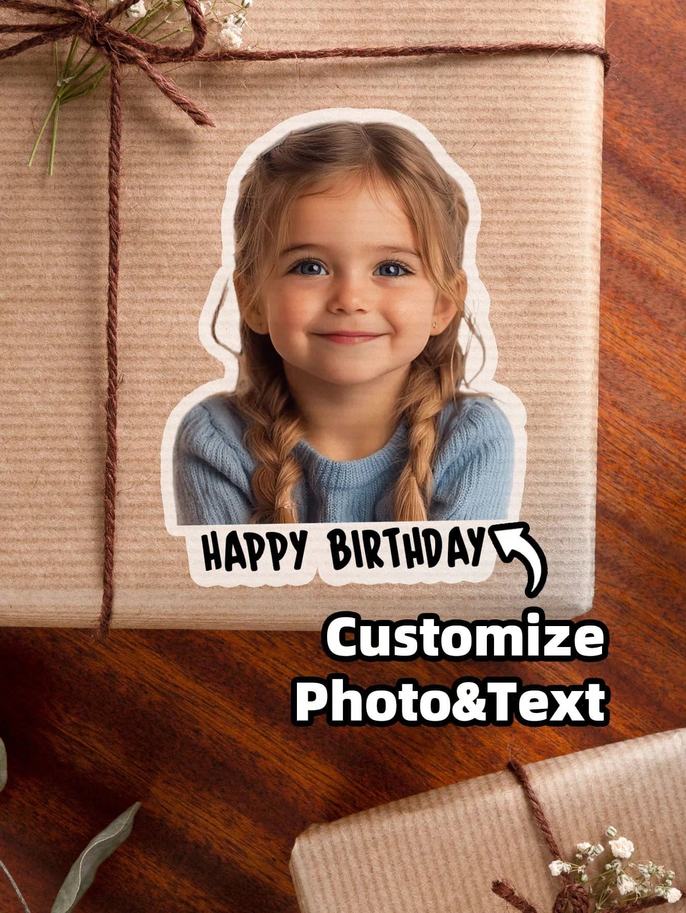 Autocollants photo personnalisés sur mesure avec portrait d'animal de compagnie pour la décoration de gâteau d'anniversaire ou de fête prénuptiale