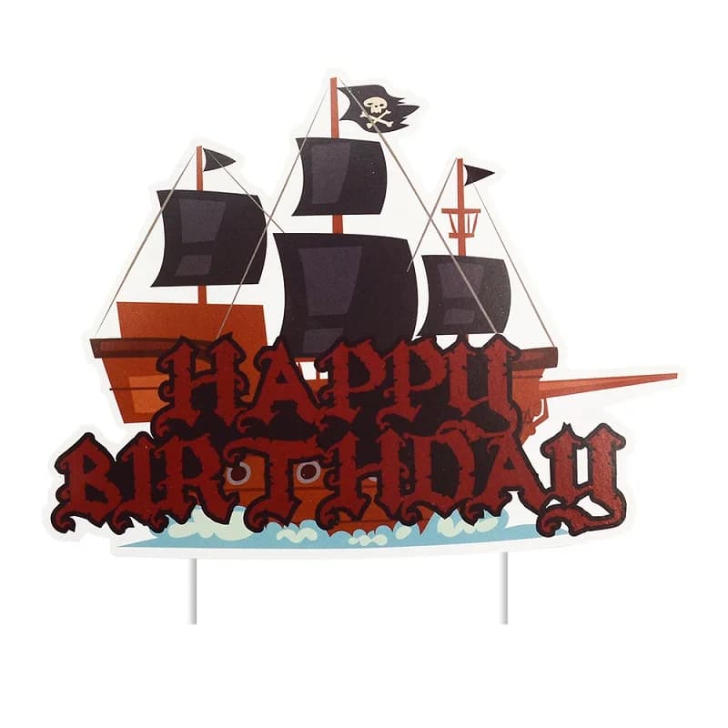 Décoration de gâteau de fête à thème pirate, inserts de gâteau nautique, décorations joyeux anniversaire