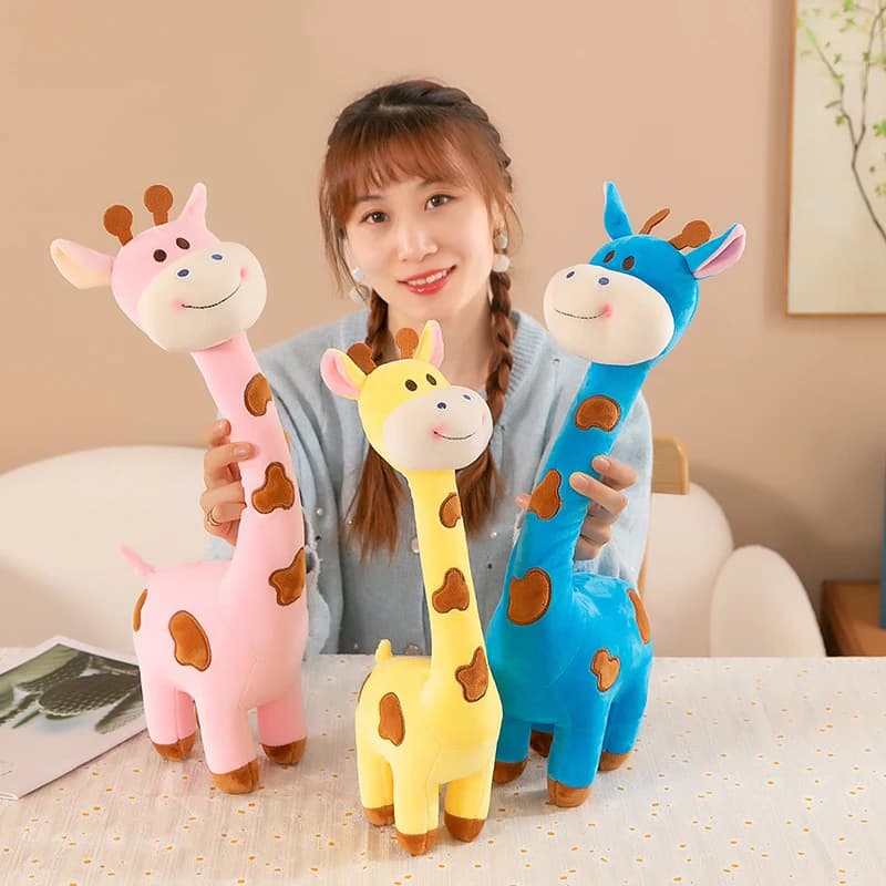 Simulation de girafe de dessin animé, poupée d'ornement d'animal en peluche douce, coussin de couchage, cadeaux de noël pour enfants et filles