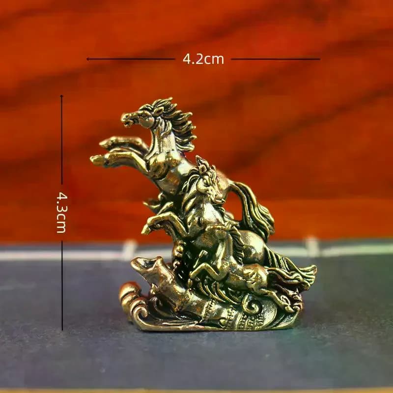 Statue de chevaux au galop en laiton massif vintage Feng Shui - Figurine chinoise