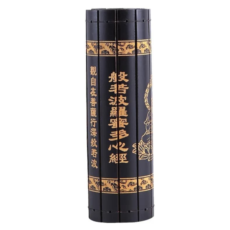 Décoration de bureau en bambou : Livres anciens, Sutra du Cœur, Tao Te Ching – Décor bouddhiste pour la maison et le bureau