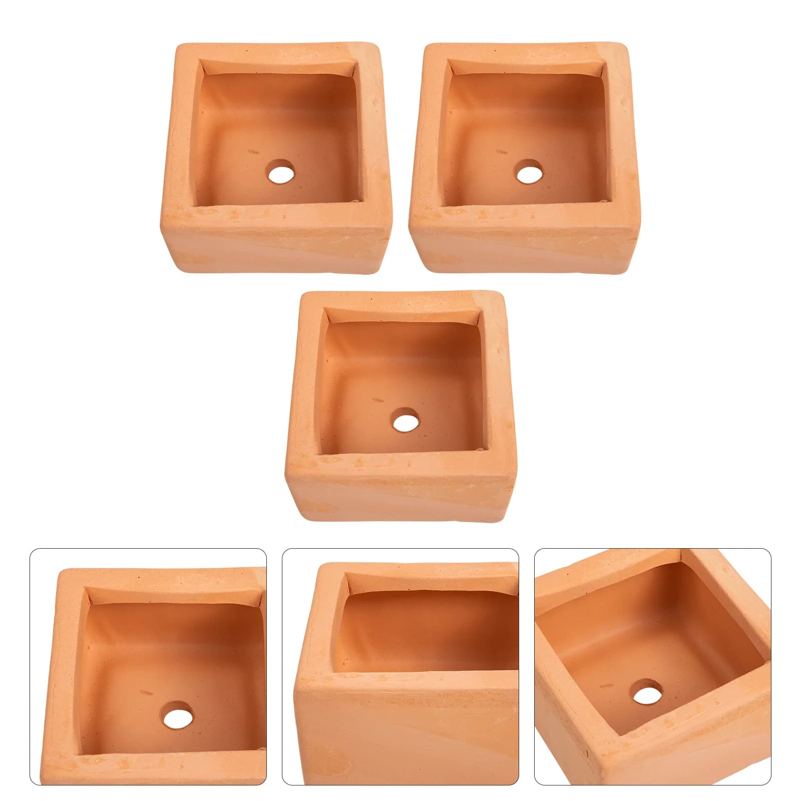 Pot de Fleurs Carré en Terre Cuite, Poterie Rouge, Décor de Pot de Fleurs, Filles Succulent, Petits Pots de Fleurs, Conteneur Suqare, Ménage, 3 Pcs
