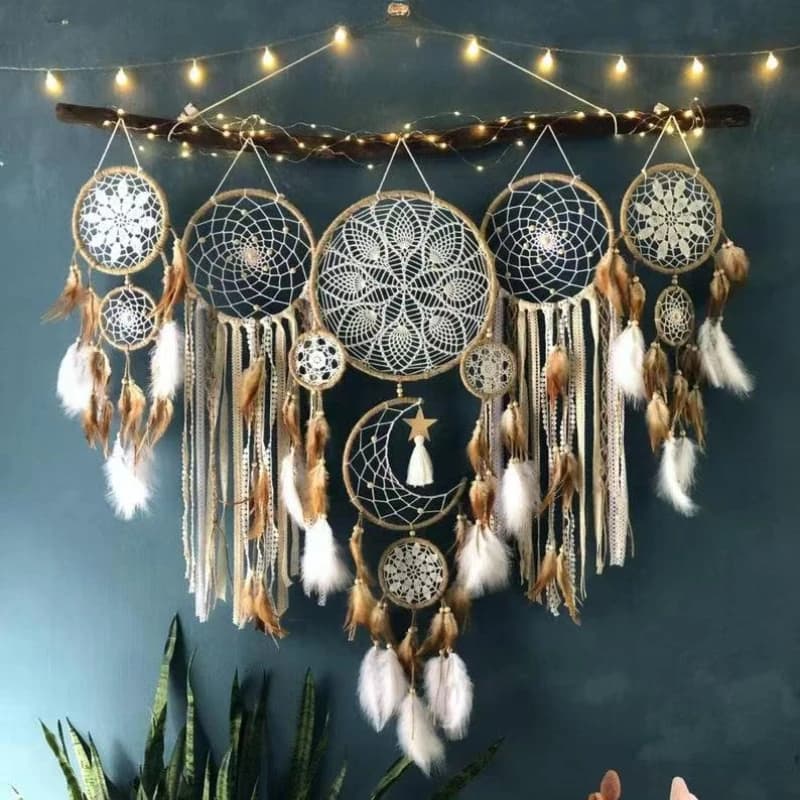 Carillon éolien attrape-rêves indien, pendentif en plumes fait à la main, gland d'intérieur, tenture murale, décoration de mariage, décoration de chambre d'enfant