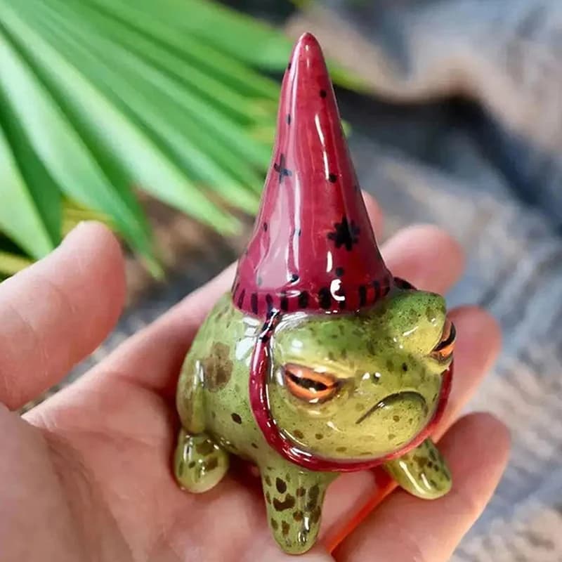 Statue de petite grenouille peinte à la main, figurine en résine, chapeau de sorcière de jardin, sculpture d'art de cour extérieure, ornement de bonsaï, intensifie mignon