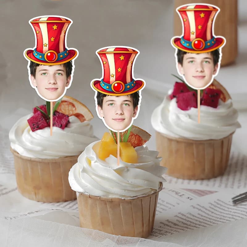 12/24 pièces Décorations de gâteaux personnalisées sur le thème du cirque, toppers pour cupcakes, décorations de fête d'anniversaire pour enfants, thème chapeau de fée magique