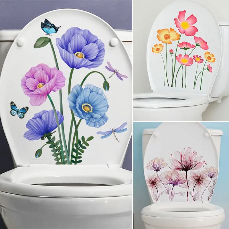 Autocollant Mural M6 avec Plante, Fleurs, Libellule, Papillon, pour Toilette, Salon, Armoire, Réfrigérateur, Décoration de Maison