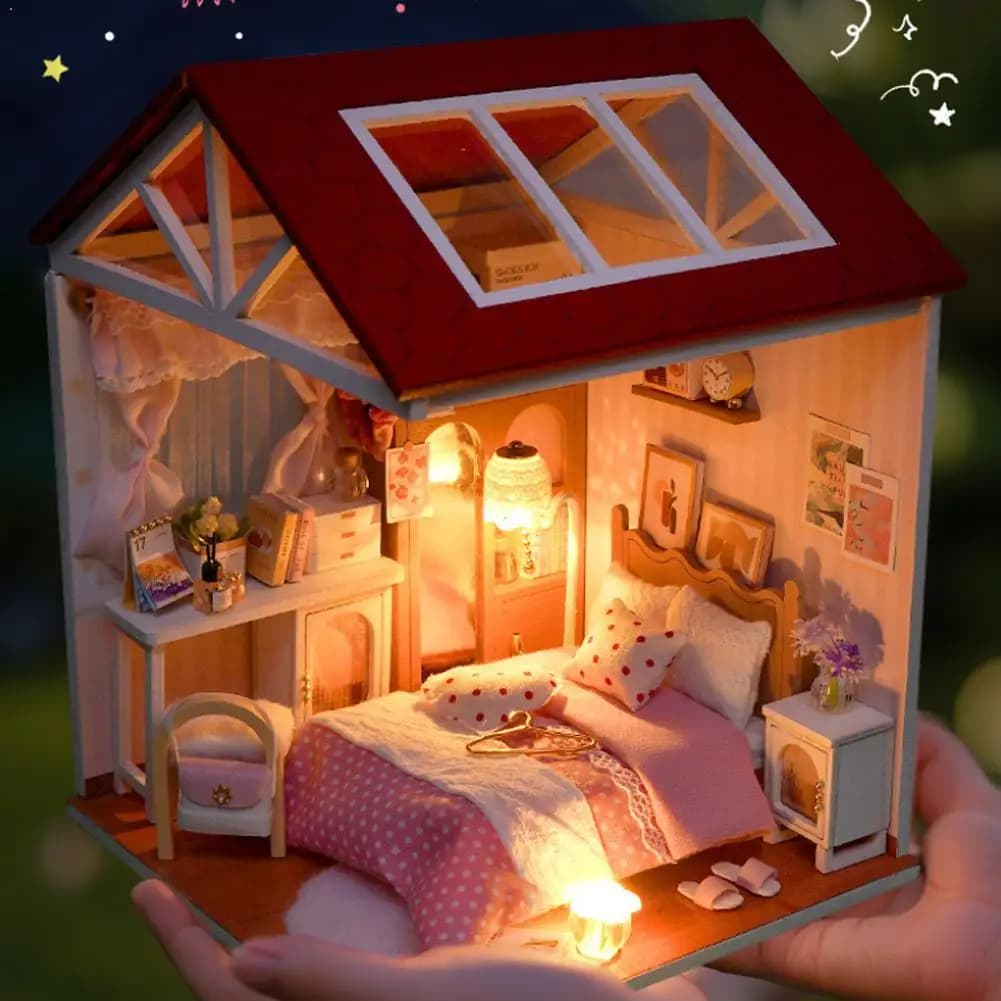Kit de maison de poupée miniature en bois à monter soi-même, modèle de maison miniature, kit d'artisanat fait main, décoration de bureau anti-stress, cadeau d'anniversaire pour adulte
