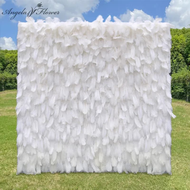 Tissu à plumes blanches, rideau enroulable, toile murale florale, mur végétal artificiel, décoration de toile de fond de mariage, aménagement de scène de fête