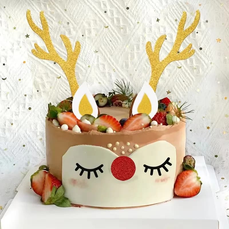 Décoration de gâteau en bois de cerf de dessin animé, wapiti, joyeux Noël, décoration de fête, Rotterdam, mousseux, accessoires de décoration de gâteau, nouvel an, 2025