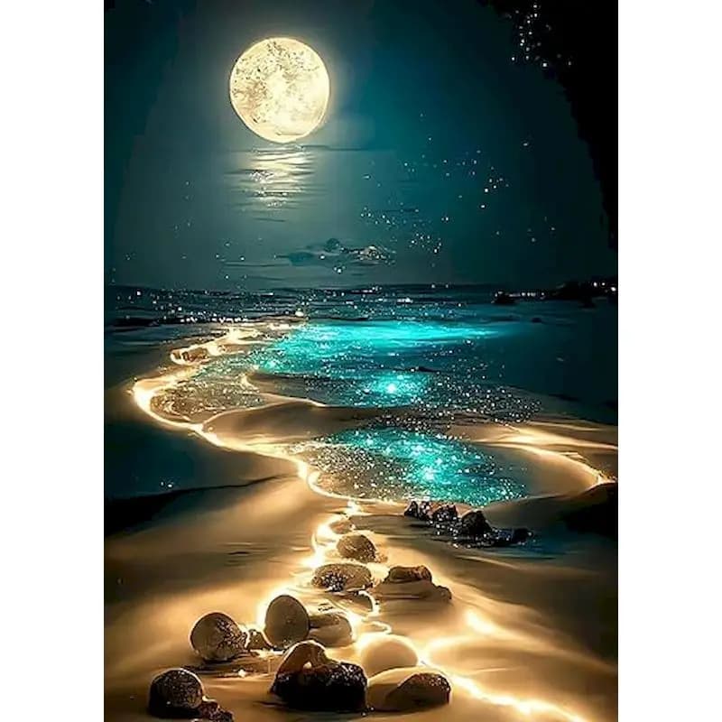 SDOYUNO-Analyste d'art de diamant de plage de clair de lune 5D bricolage, broderie carrée complète, mosaïque ronde, paysage net, décoration murale