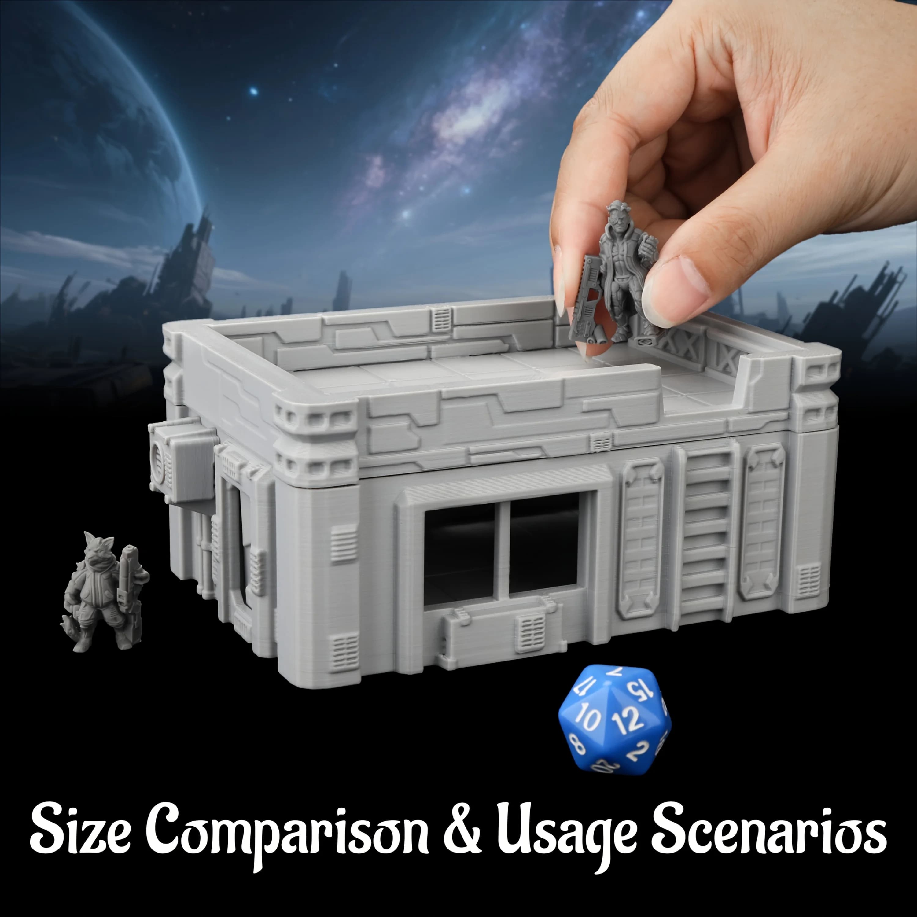 Ensemble de terrain miniature futuriste de science-fiction, modèle de jeu de rôle TTRPG, paysage de jeu de table miniature fantastique