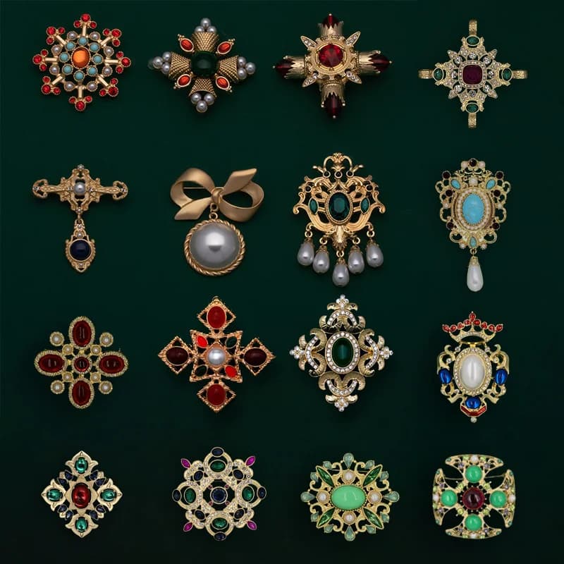 Baroque Vintage couleur or cristal perles broches broche gemme creux géométrique Rectangle broche collier pour femmes bijoux